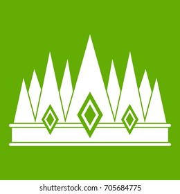 Crown icon white isolated on green background. Vector illustration