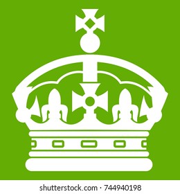 Crown icon white isolated on green background. Vector illustration