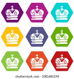 Crown icons 9 set coloful isolated on white for web