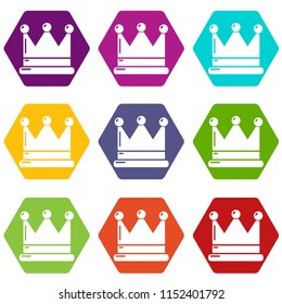 Crown icons 9 set coloful isolated on white for web