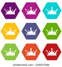 Crown icons 9 set coloful isolated on white for web