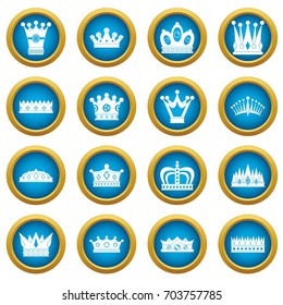 Crown icons blue circle set isolated on white for digital marketing