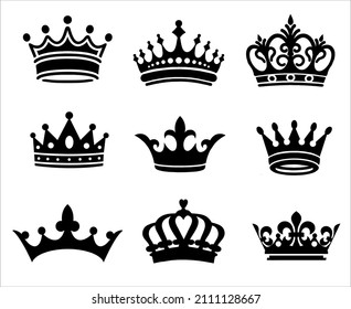 conjunto de colecciones de iconos de la corona. Grandes coronas de colección. Corona vectorial vintage. puede utilizarse para logotipos, marcas, mascotas