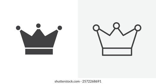 Crown icons. flat and line style set