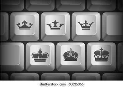 Iconos de la corona en los botones del teclado del ordenador Ilustración original