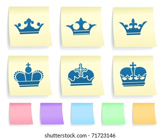 Crown Icons on Post It Note Paper Collection Original Illustration