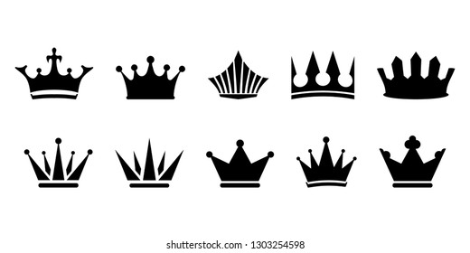 Crown icons. Princess crown. King crowns. Icon set. Antique crowns. Collection of crown silhouette symbols