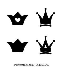 Crown icons. Princess crown. Vector illustration. Silhouettes. Flat style.