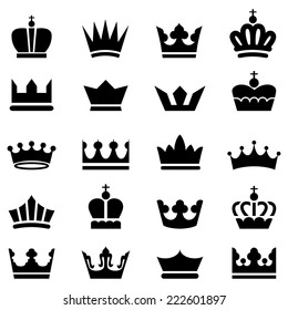 Crown Icons - A set of 20 vector crown icons isolated on a white background.
