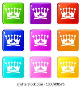 Crown icons set 9 color collection isolated on white for any design