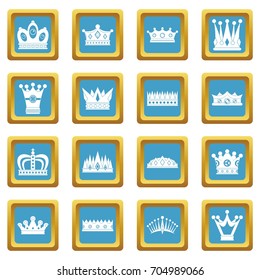 Crown icons set in azur color isolated vector illustration for web and any design