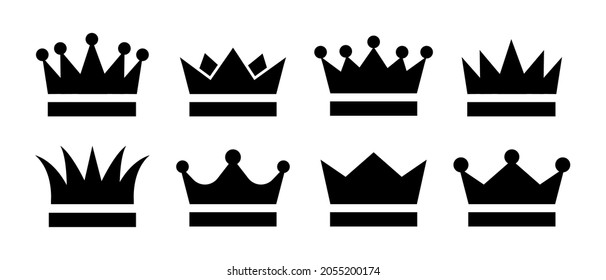 Crown icons set black silhouettes. Crown king premium quality symbol collection. Stock vector elements isolated.