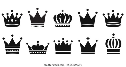 Crown icons set black silhouettes.Crown icon set.