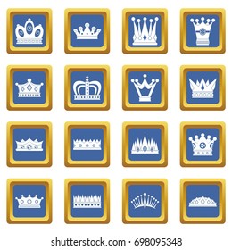 Crown icons set in blue color isolated vector illustration for web and any design