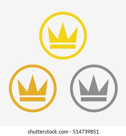 Crown icons set. Circle sign. Flat vector illustration