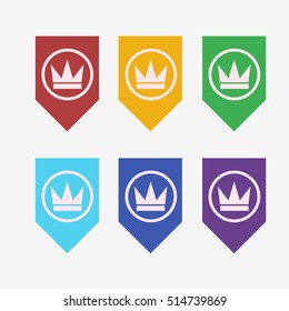 Crown icons set. Colorful flags. Flat vector illustration