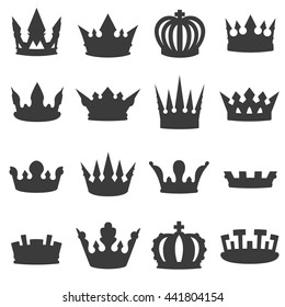 Crown icons set. Crown icons set of different shapes. flat design. Collection of the Iron crown of the rulers with jewels