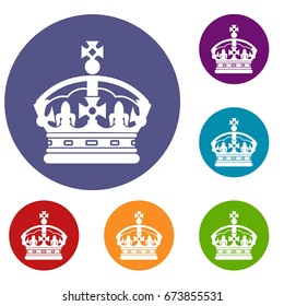 Crown icons set in flat circle reb, blue and green color for web