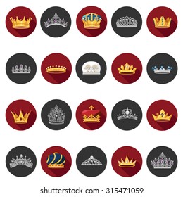 Crown icons set in flat design with long shadow. Illustration EPS10