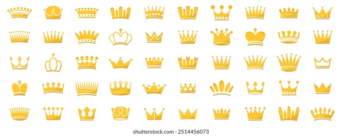 Crown icons. Set of golden crown icons. Yellow crown symbol collection