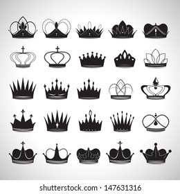 Crown Icons Set - Isolated On Gray Background - Vector Illustration, Graphic Design Editable For Your Design