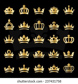 Crown Icons Set - Isolated On Black Background - Vector Illustration, Graphic Design, Editable For Your Design