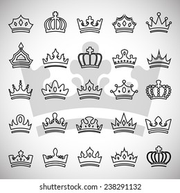 Crown Icons Set - Isolated On Gray Background - Vector Illustration, Graphic Design,  Editable For Your Design 