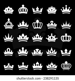 Crown Icons Set - Isolated On Black Background - Vector Illustration, Graphic Design,  Editable For Your Design