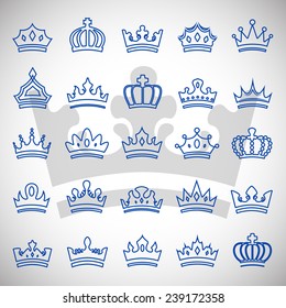 Crown Icons Set - Isolated On Gray Background - Vector Illustration, Graphic Design, Editable For Your Design