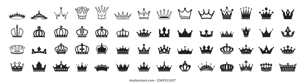 Crown icons set. Crown king mega icon set. 