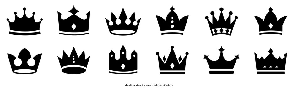 Crown icons set. Crown king, Royal crown, Crown silhouette collection.