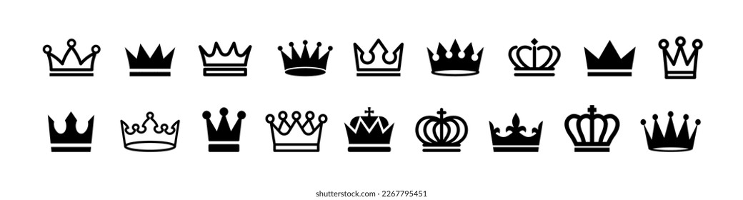 Crown icons set. Linear and silhouette icons.