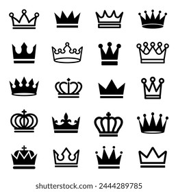 Crown icons set. Linear and silhouette icons.