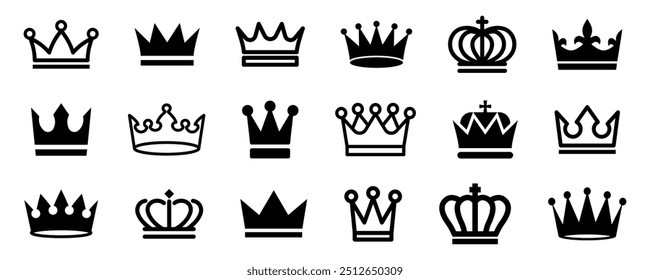 Crown icons. Crown set. Linear and silhouette icons.