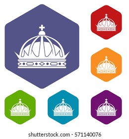 Crown icons set rhombus in different colors isolated on white background