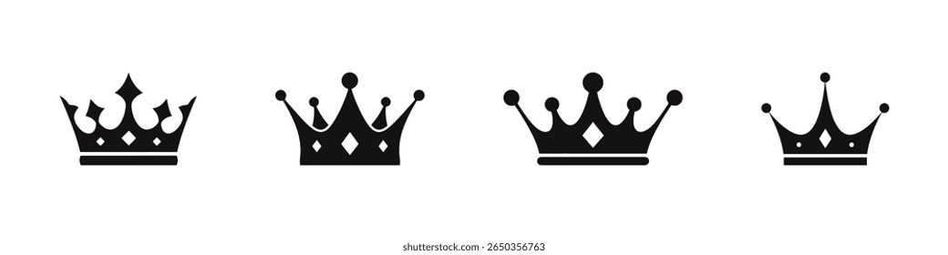 Crown icons set. Royal crown symbol collection. Vector illustration.