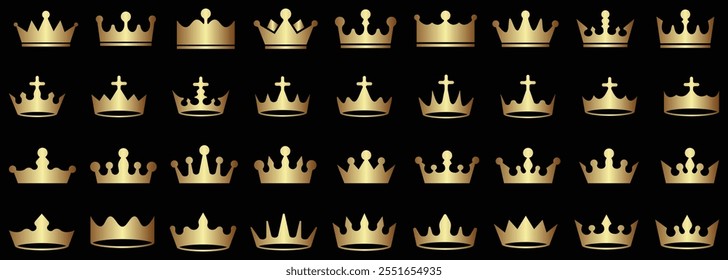 Crown icons set. Royals crown symbol silhouette. Set of black crown icons collection. Emblem and Royal symbols. 