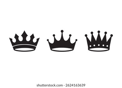 Crown icons set. Simple crown symbol collection. Royal crown black silhouettes - stock vector.