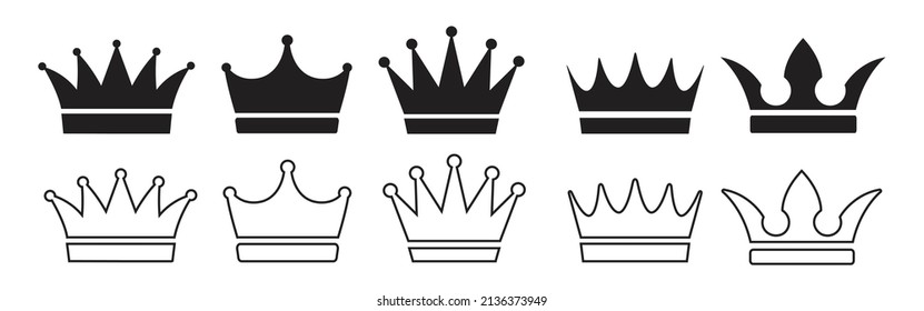Fijación de iconos de la corona. Colección de símbolos de la corona.