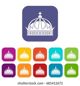 Crown icons set vector illustration in flat style in colors red, blue, green, and other
