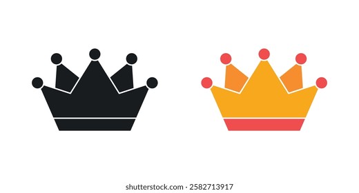 Crown icons set vectors black and colored style