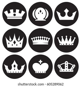 Crown icons set. White on a black background