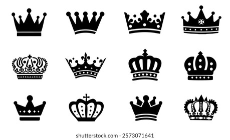 crown icons symbol on black and white color, vector file editable