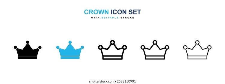 Crown icons vector collection in black and blue colors on white background