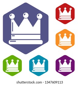 Crown icons vector colorful hexahedron set collection isolated on white