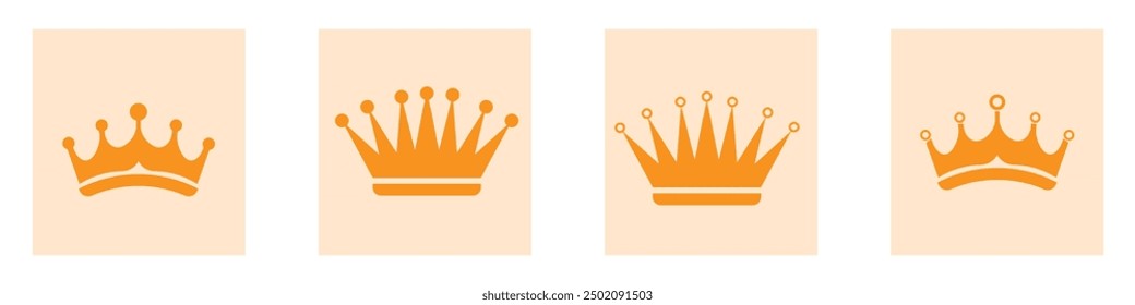 Crown icons vector illustrations or king crown simple icons lined and orange style. 