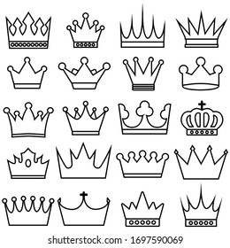 Conjunto vectorial de iconos coronados. Colección de señas de ilustración Queen. símbolo king. logo de la princesa.