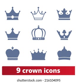 Crown icons:  vector set of royal insignia. Award, heraldry signs.