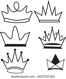 Crown icons, vector set. Crown vector, silhouette, icon. Crown symbol set. King, Princess crowns. Collection of crown silhouette. Vector illustration.