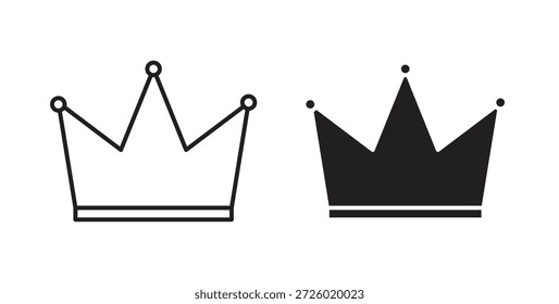 Símbolo de Vector de iconos de corona con trazo editable y versiones planas
